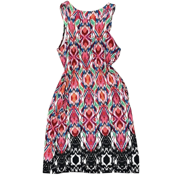 NY Collection Colorful Ikat  tribal hippie sleeveless v-neck beaded sheath sleev - Picture 2 of 8